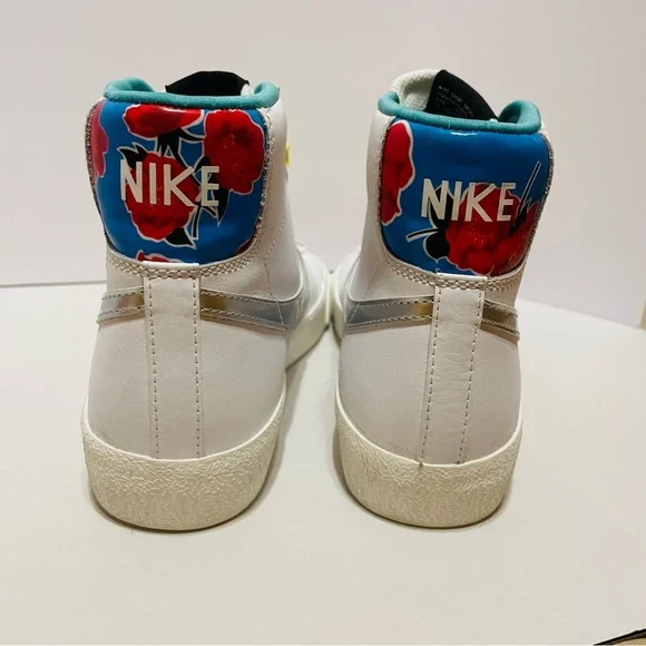 Nike Blazer Mid 77 Sneakers Shoes 4.5Y White Silver Floral Classic Casual - Picture 3 of 8